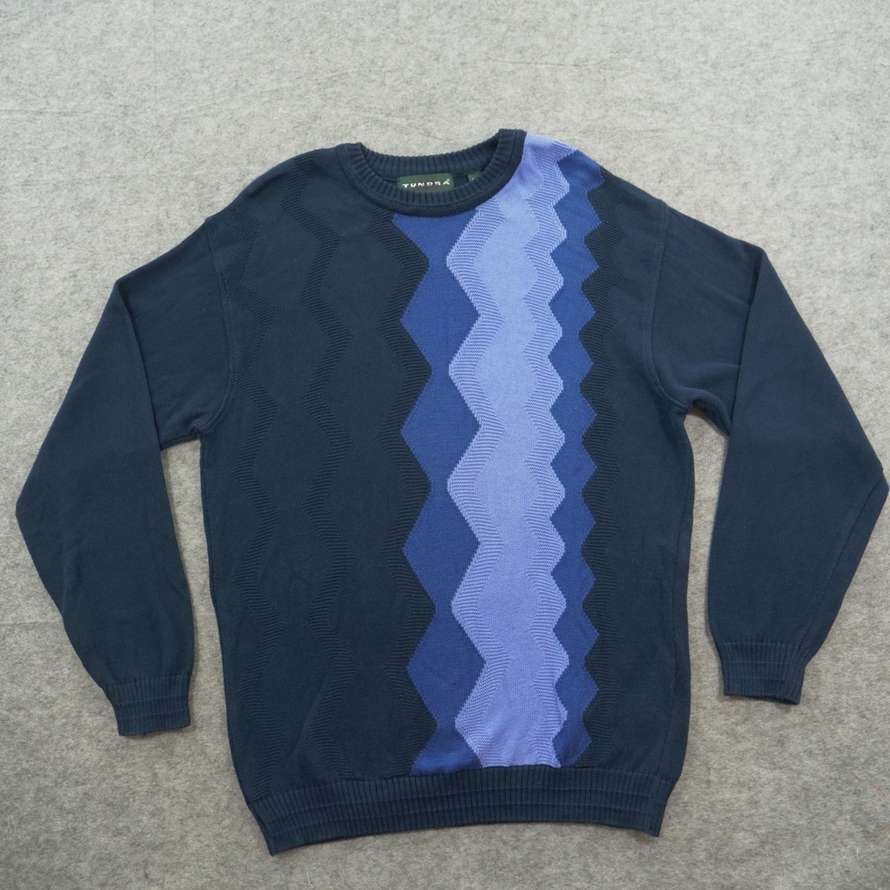 Vintage Tundra Canada Sweater Mens Large Blue Knit Pullover Geometric 90s
